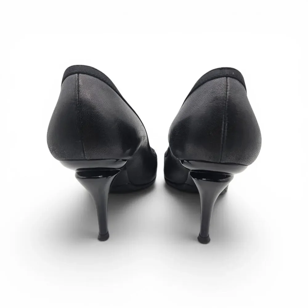 CHANEL Black Bow CC Logo Round Cap Toe Pump sz 39.5 Karl Lagerfeld Collection